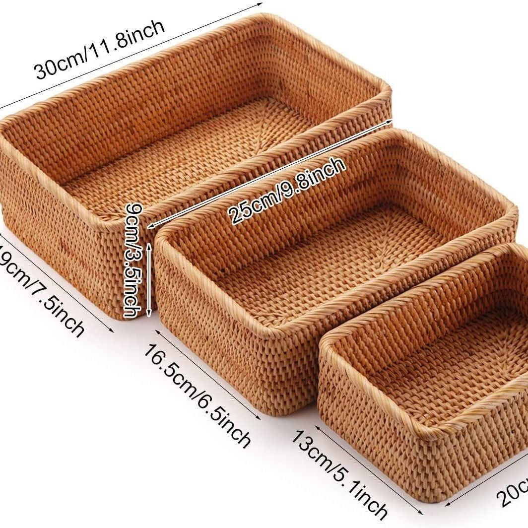 Handmade Vietnamese Wicker Basket Set – 3-Piece Boho Home Decor