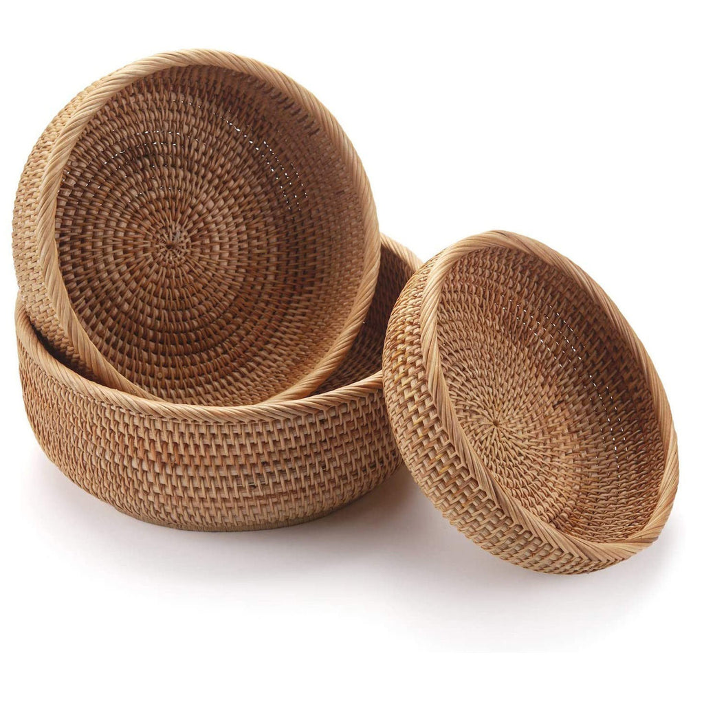 Handmade Vietnamese Wicker Basket Set – 3-Piece Boho Home Decor