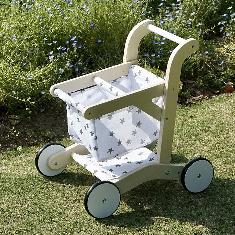Wooden Bear Shopping Cart Toy – Pretend Play with Vegetables for Toddlers