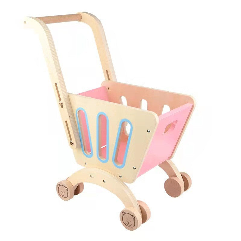 Wooden Bear Shopping Cart Toy – Pretend Play with Vegetables for Toddlers