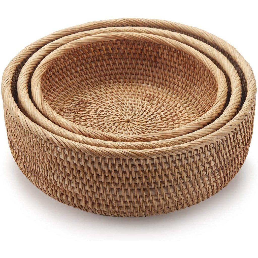 Handmade Vietnamese Wicker Basket Set – 3-Piece Boho Home Decor