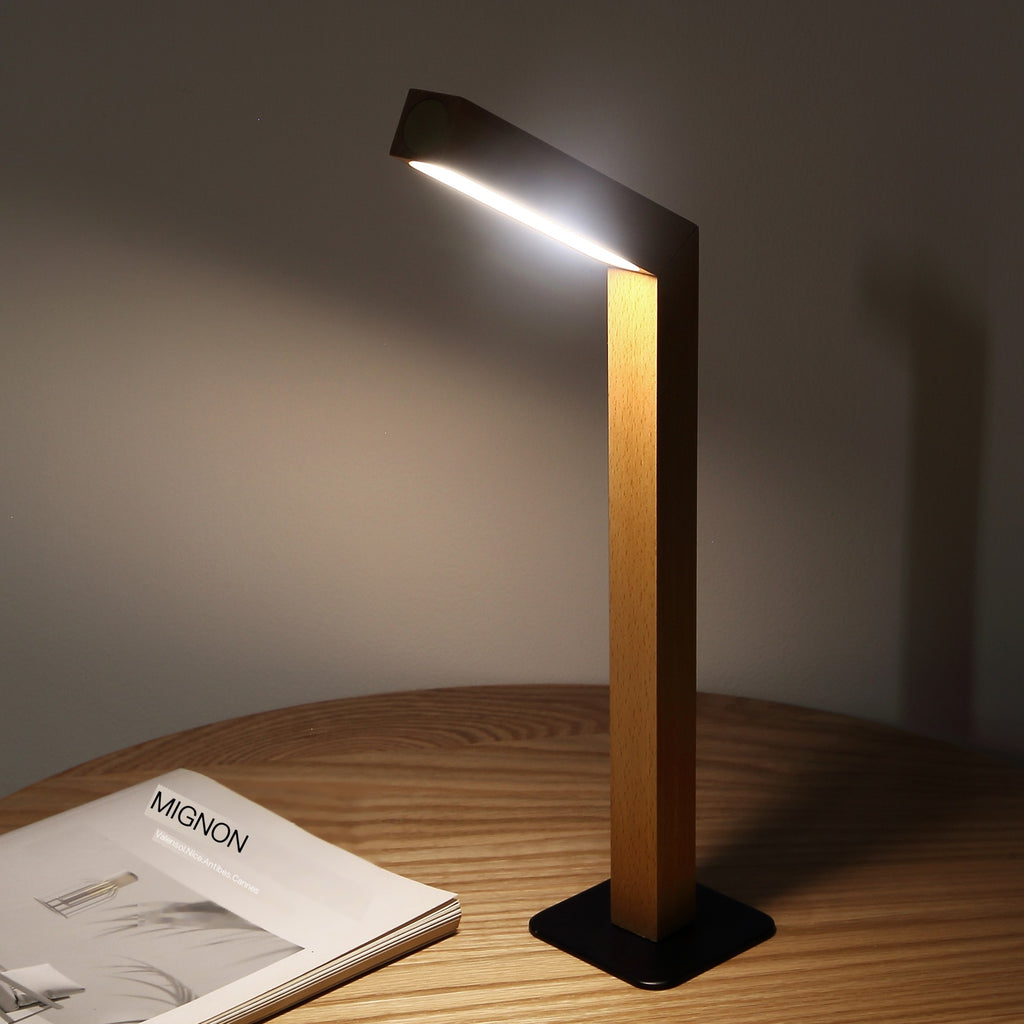 Minimalist LED Bedside Lamp – Warm Glow with Wooden Base