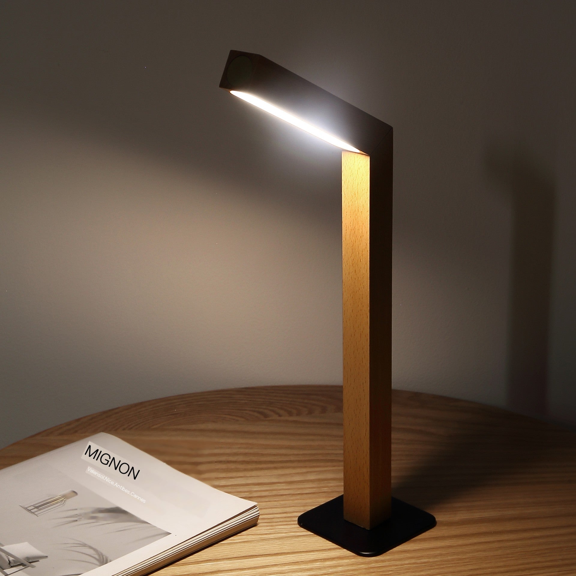 Minimalist LED Bedside Lamp – Warm Glow with Wooden Base
