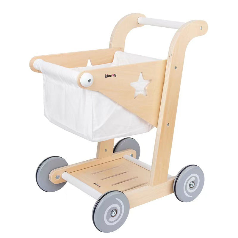 Wooden Bear Shopping Cart Toy – Pretend Play with Vegetables for Toddlers