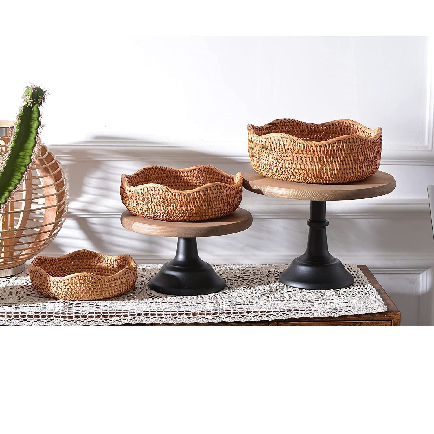 Handmade Vietnamese Wicker Basket Set – 3-Piece Boho Home Decor