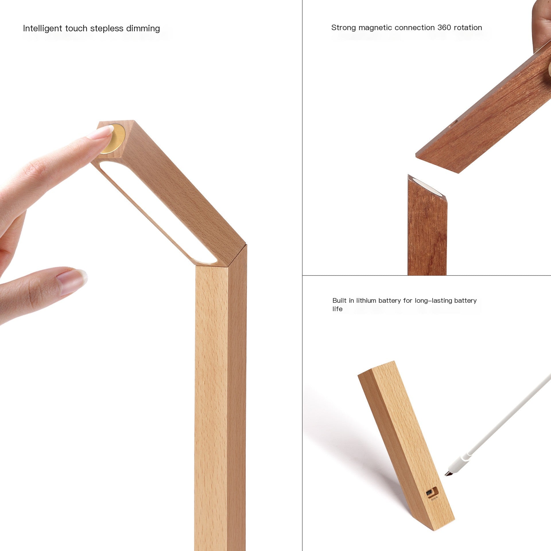 Minimalist LED Bedside Lamp – Warm Glow with Wooden Base