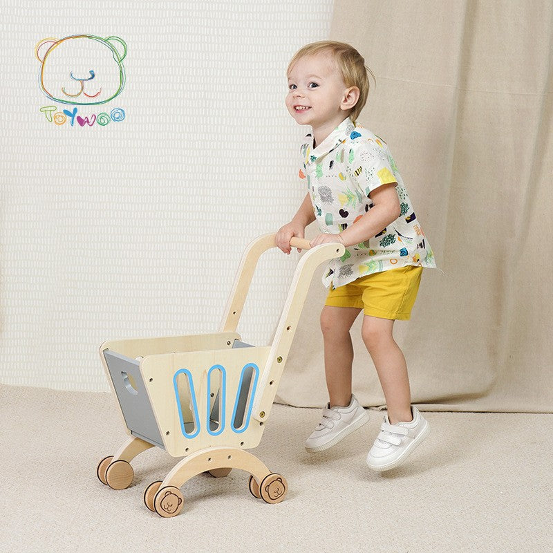 Wooden Bear Shopping Cart Toy – Pretend Play with Vegetables for Toddlers