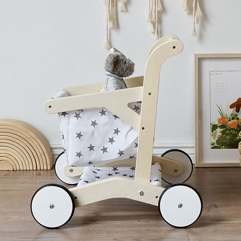 Wooden Bear Shopping Cart Toy – Pretend Play with Vegetables for Toddlers